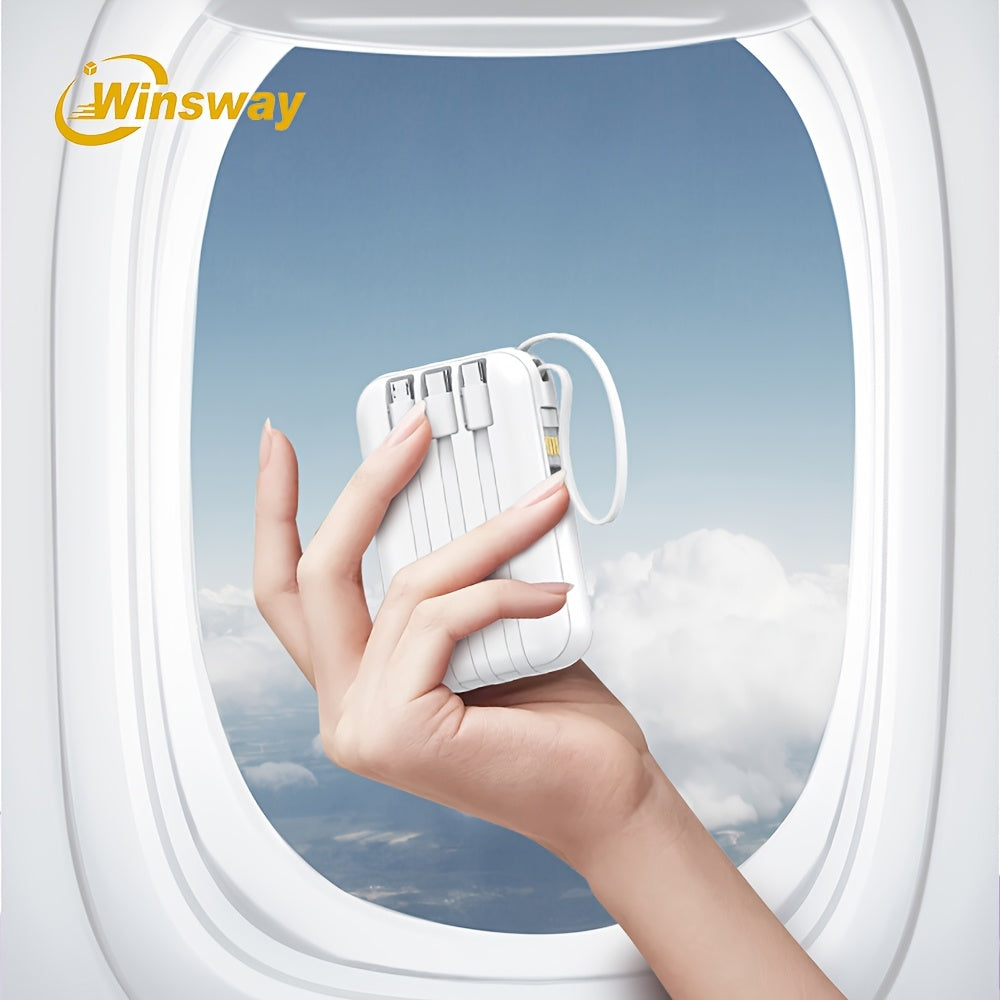 Winsway 10000mAh行動式掛繩充電寶 - 20W快速充電，內建LED顯示燈，4合1 USB C/Type-C輸入輸出，相容安卓手機和平板電腦，旅行必備