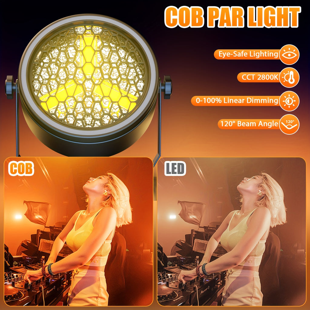 180W stage par light COB stage spotlight, backlight gold ultra-bright LED par light with light strip, DMX512 control, sound-activated retro upward lighting, suitable for events, clubs, weddings, theaters, churches, dance lighting