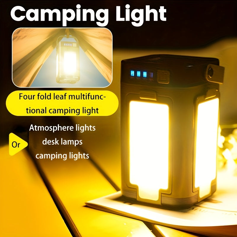 1 Pack Rechargeable LED Solar Camping Light Portable Foldable Hanging Tent Lamp 6 Lighting Modes Handheld Flashlight for Hiking Travel Fishing Emergency and Gift Giving