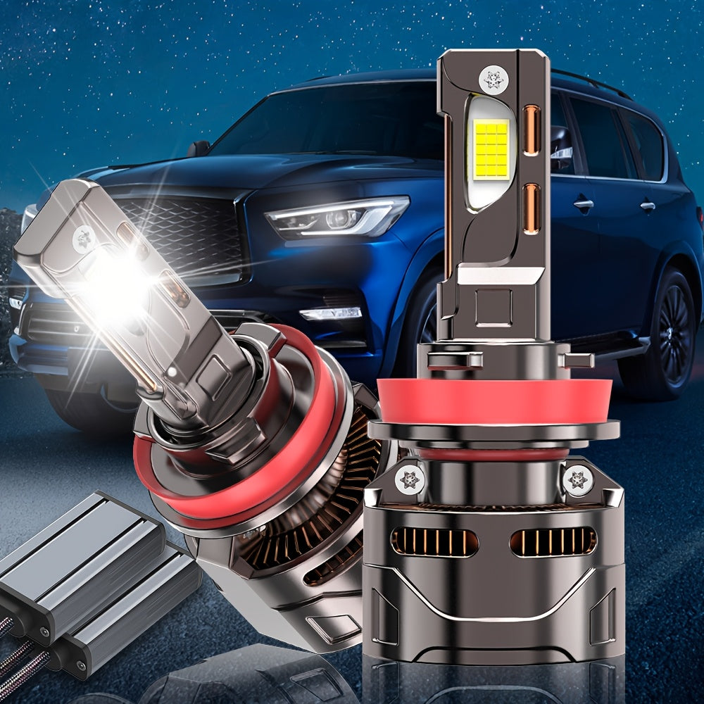 2pcs 9006 9012/HIR2 Super Bright LED Headlight Bulbs for Car, 54800LM, 7500K, 1000% Brightness, 360° Beam Angle, Plug-and-Play, Compatible with H1 H4/9003/HB2 H16/H9/H8 9005, 9570 CSP Chip