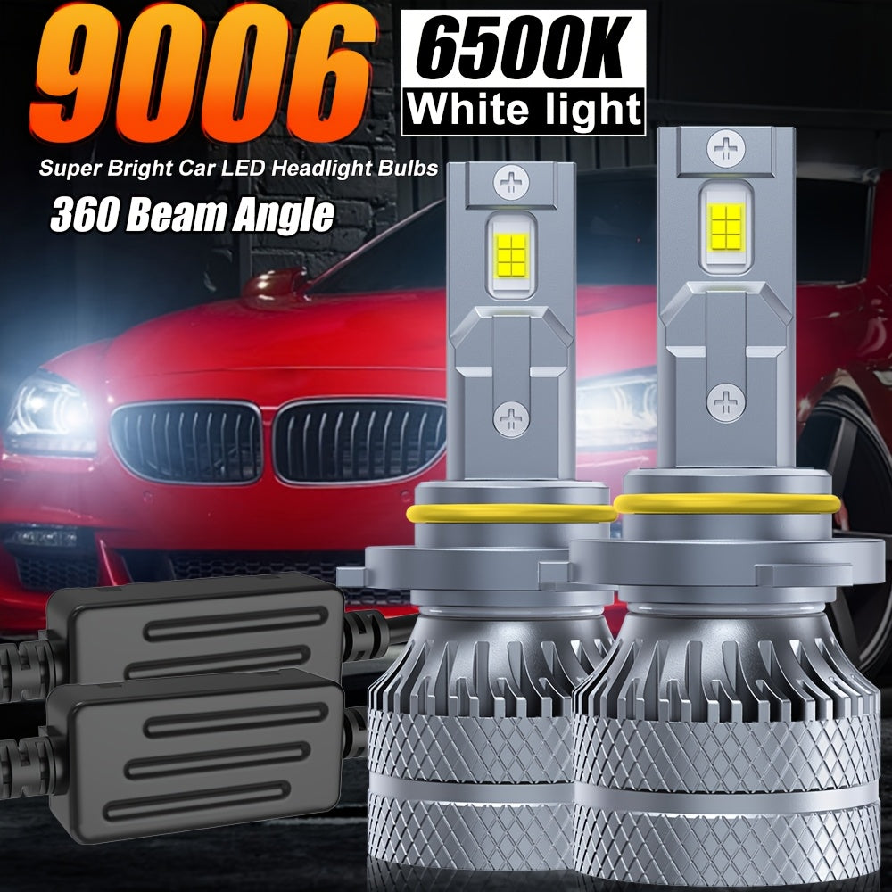 2-Pack Car LED Headlight Bulbs, 240W Power, 26600 Lumens Brightness, 6500K Color Temperature. Compatible with Models 9005, HB3, 9006, HB4, 9012, HIR2, H1, H4, H7, H18, H11, H9, H8-O107. Equipped with a Cooling Fan