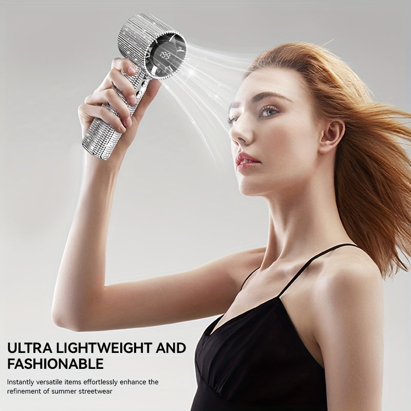 Diamond Style Handheld Mini Fan, Exquisite Design Long Lasting Battery Life