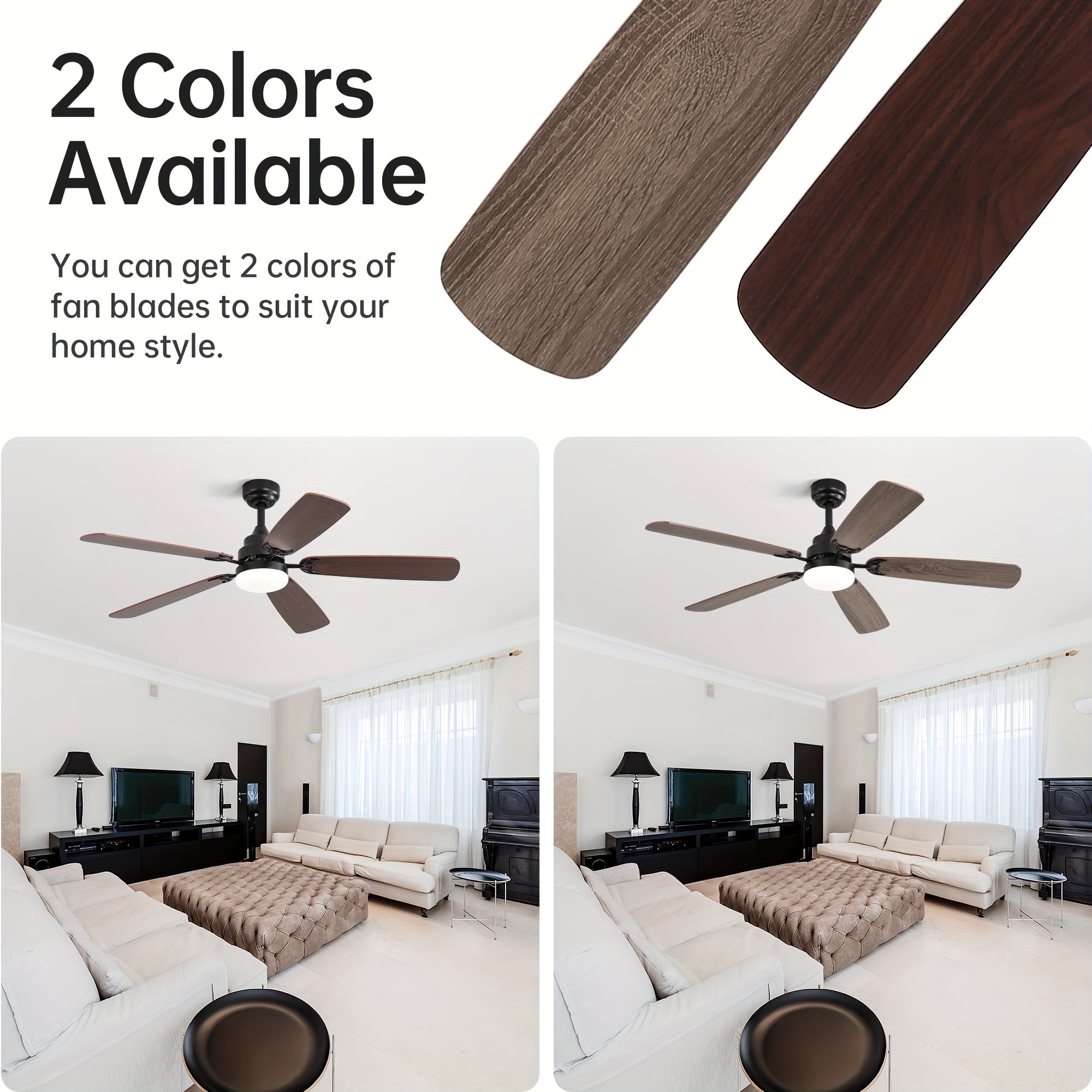 Sofucor 52" Ceiling Fan with Light & Remote, 6 Speeds, 3-Color LED, Timing, Low Profile, Noiseless Reversible DC Motor, for Bedroom, Living Room, Patio (3 Downrods Included)