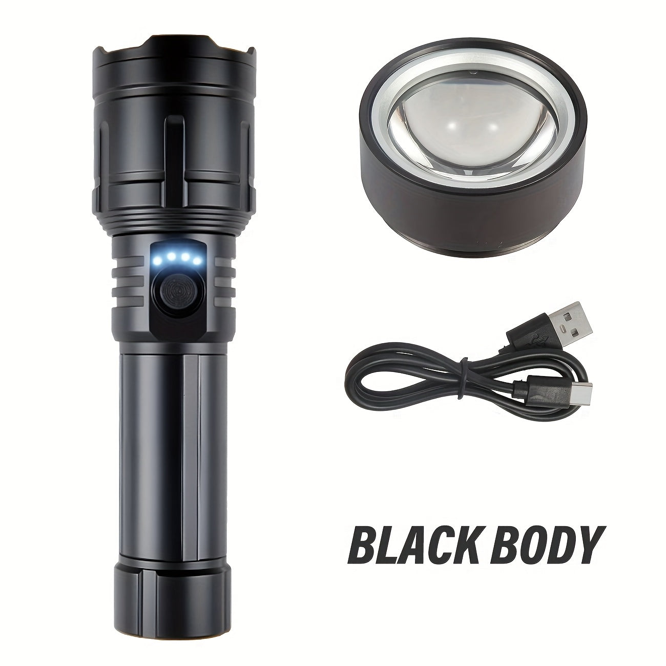 Lihangxing 5000mAh USB-C Rechargeable Tactical Flashlight - 500 Lumens Super Bright LED, Telescopic Zoom Up to 1968.5 Inches, Durable Aluminum Alloy Structure, Comes with Storage Box and Charging Cable