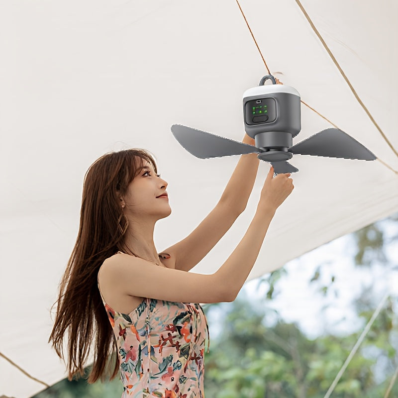 Camping Fan with 4 Speed & LED Light, 8 Hours Timer, Up to 30H Working Time, 12000mAh Battery Ceiling Fan with Remote Control