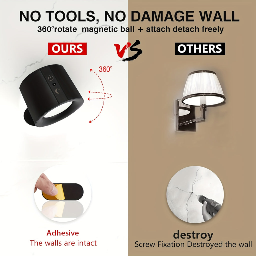 1 Set Smart Rechargeable Wall Light, Adjustable Brightness, Easy Installation, 3 Light Modes (White Light, Warm Light, Mixed White & Warm Light), Dual-Head Lighting Design, Suitable for Bedroom, Living Room, Bathroom, Study
