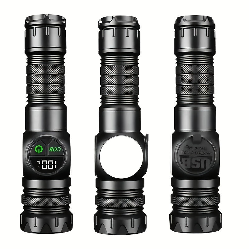 Outdoor Multifunctional Portable Rechargeable Flashlight With Premium Gift Box, Strong Light Strobe & Telescopic Zoom, Magnetic Absorption Flashlight, Ultra Long Endurance, COB Work Light