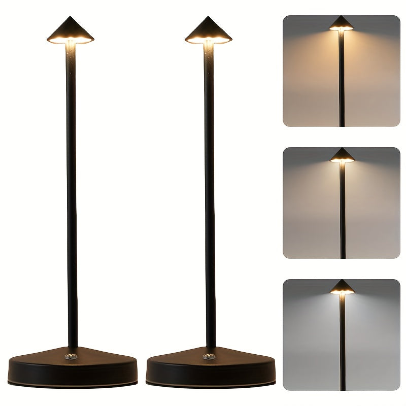 2pc rechargeable ambiance wireless smart table lamp, portable LED battery-powered USB desk light, 3-level brightness adjustable bedside night light, suitable for restaurant and outdoor scenes