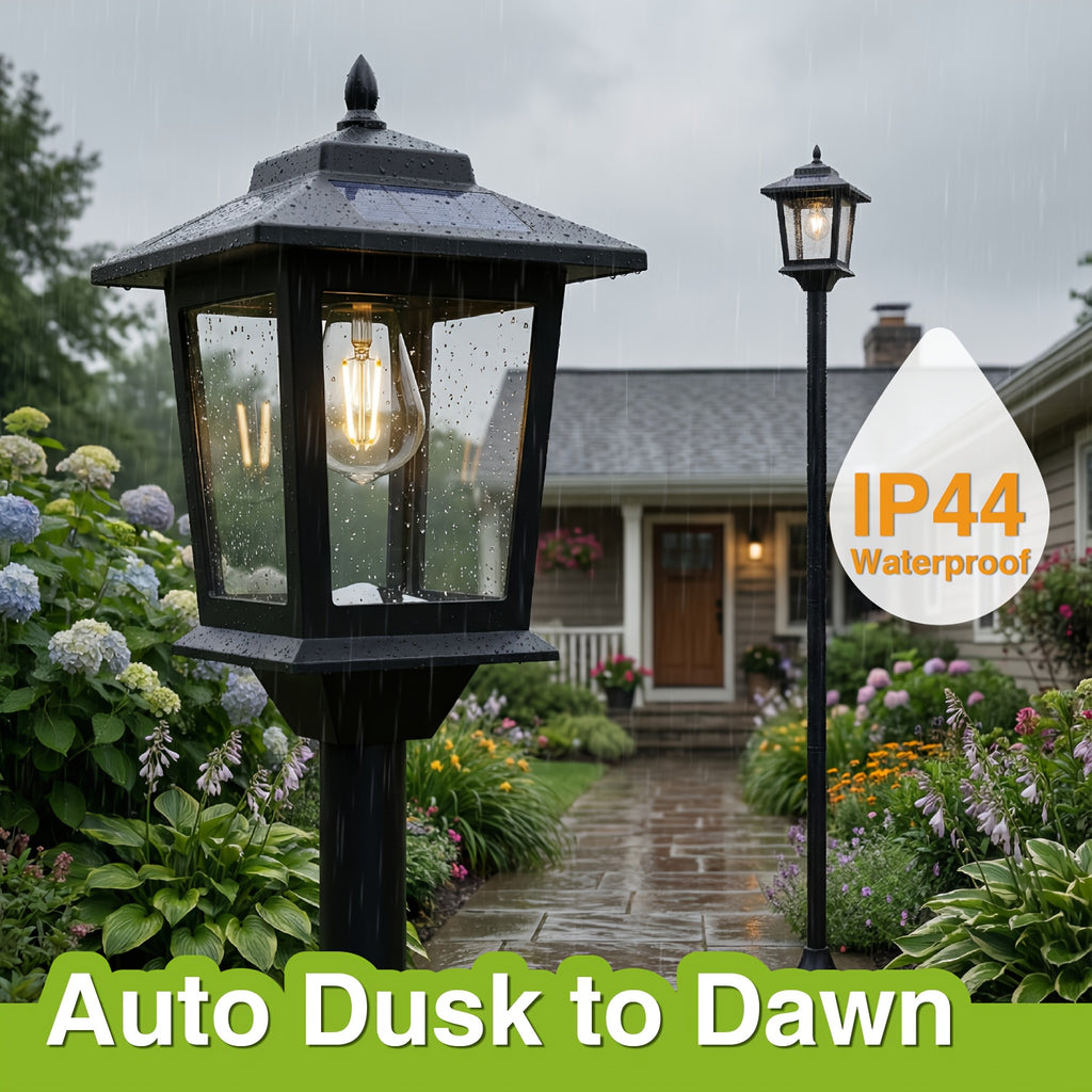 63" Solar Lamp Post 2 Pack, Glass Solar Post Lamp, Auto On/Off 3000K 20LM Warm White Light, Outdoor Waterproof Light, Outdoor Pole Light, Courtyard Floor Lamp, Warm White Light