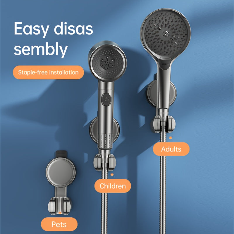 [1 pc] Jiayun Wall-Mounted Shower Suction Cup Holder, Handheld Adjustable Showerhead Bracket for Shower System - Grey, ABS Plastic, No Drilling Needed - Easy to Use, American Standard G1/2 Connector Port, Summer Shower Accessory
