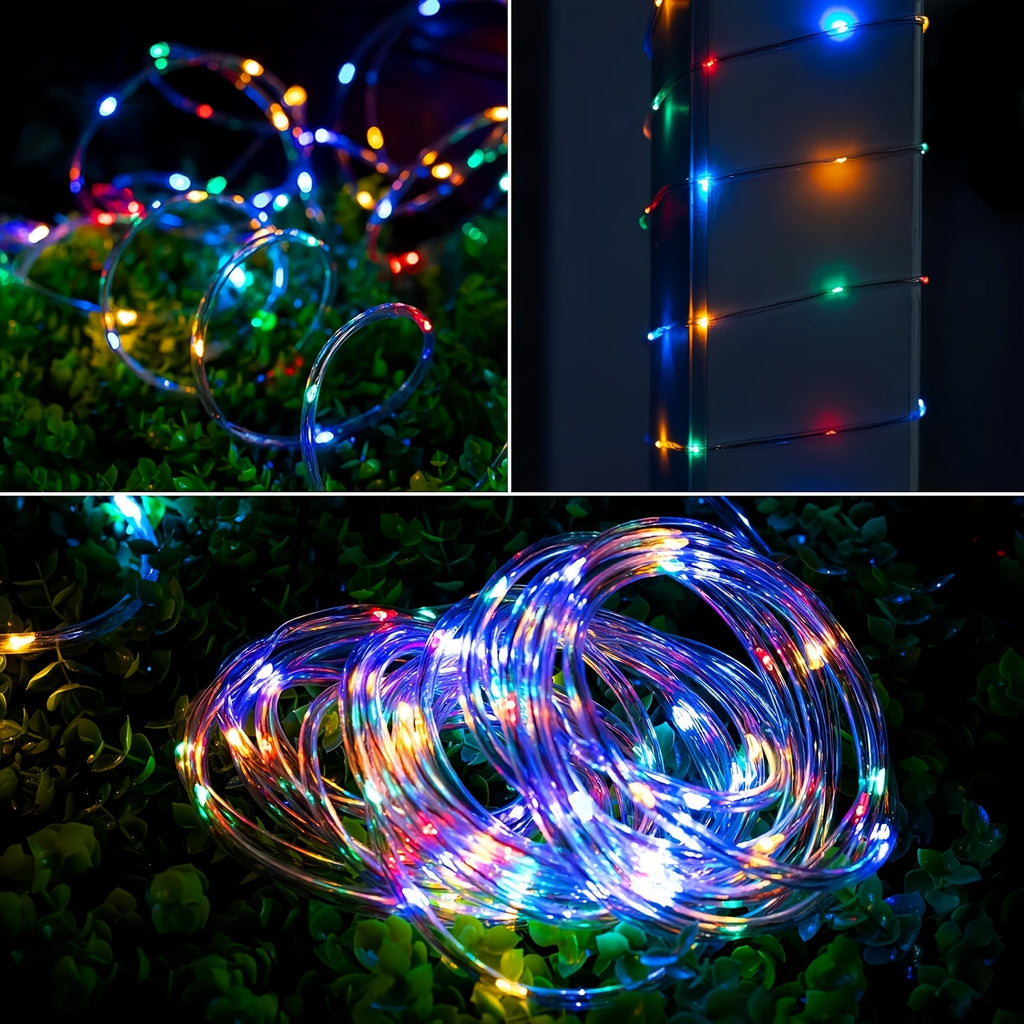 Solar garden tube light, outdoor decorative smart light string, 12 flashing modes fairy light, light-sensing on/off, PVC material, suitable for courtyards, fences, patios, camping, parties, holiday decorations - warm white / white / multicolor
