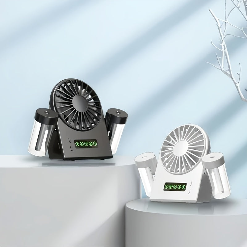 2025 New Dual-Nozzle Double Mist Spray Fan, Mist & Hydration Fan, Multi-Functional Spray Fan for Office Dorm Students, 1200mAh