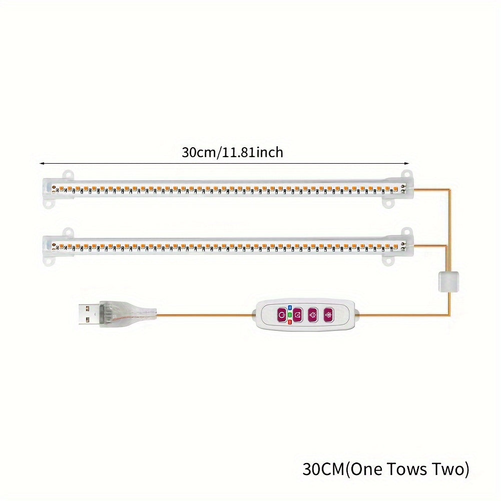 1/2/3/4 red/blue 11.81-inch LED grow light strip tube, timer control 8/12/16 hours, indoor plant USB brightness adjustment, full spectrum plant light for seedlings, vegetables, flowers