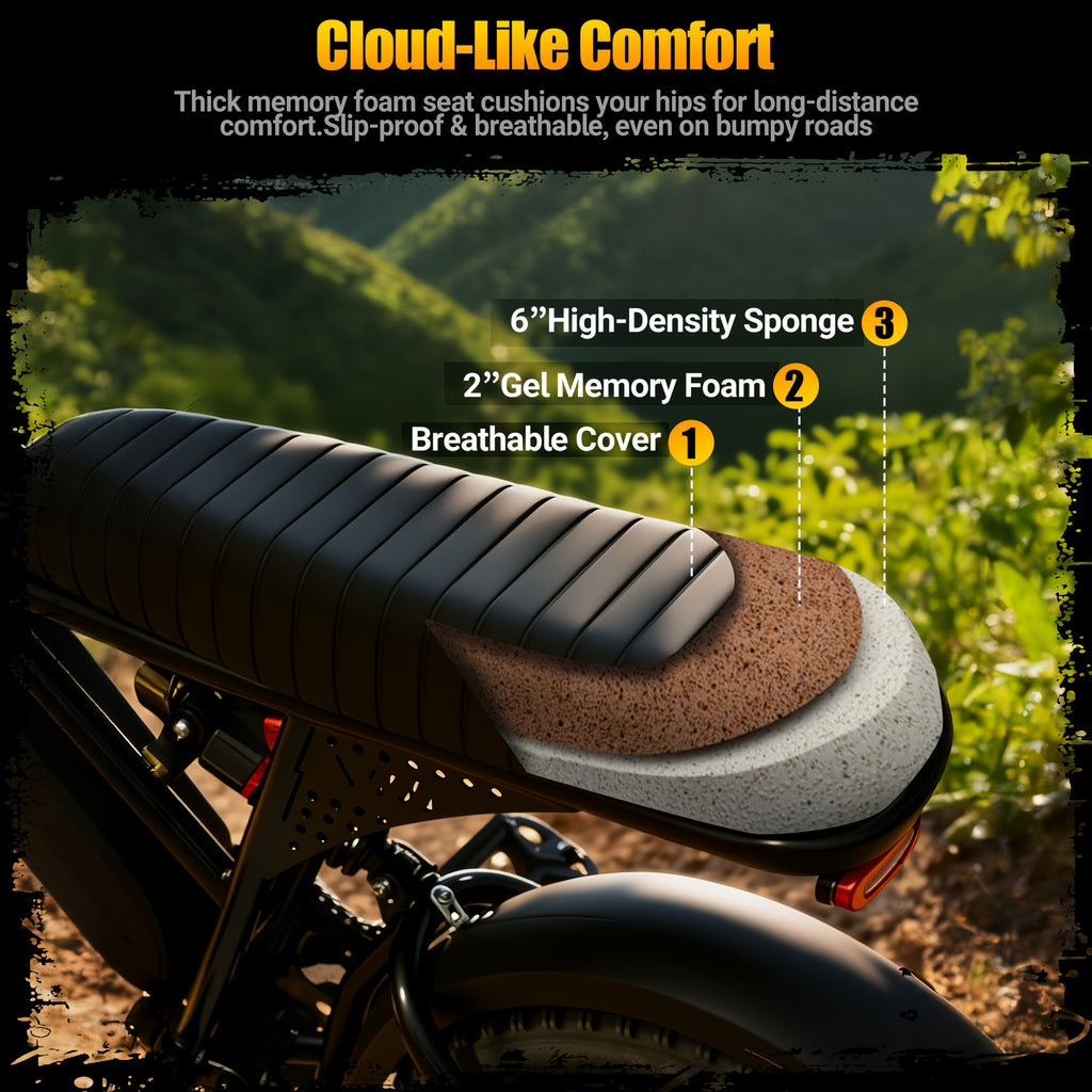 ESKUTE V100 成人电动自行车 | 749W 额定功率电机，27.9MPH 最高速度，最大行驶距离达 60 英里，16 英寸大轮，48V 13Ah 电池，7 速，全地形双悬挂，都市风格