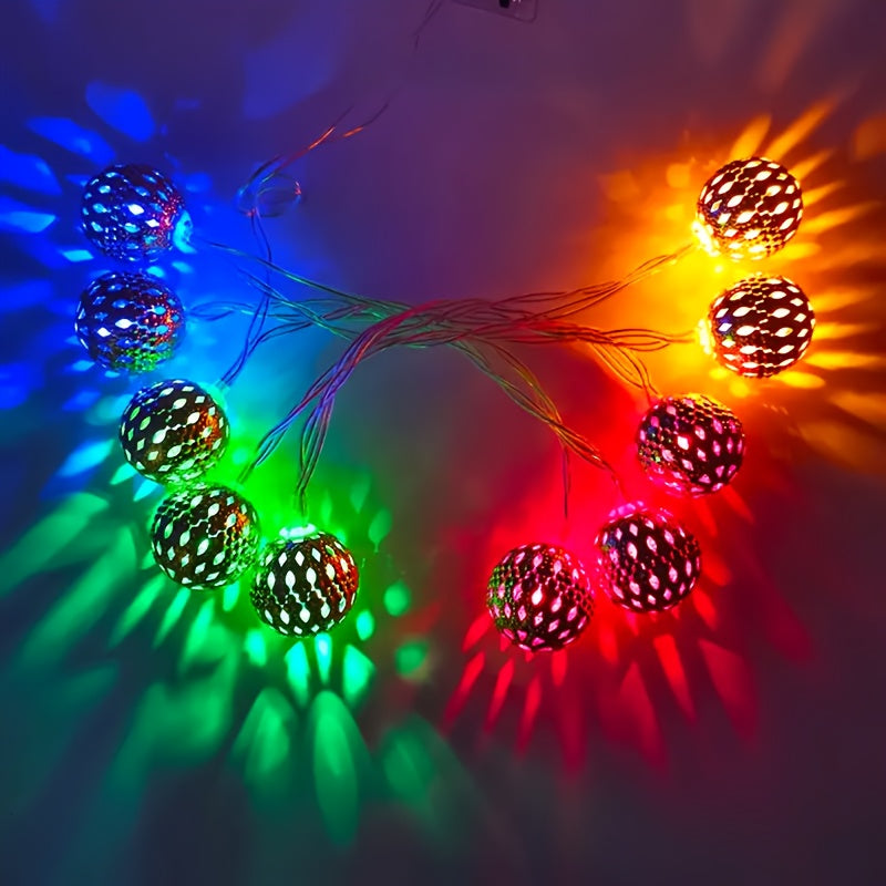 1 套，摩洛哥球串灯（4.92 英尺 10LED/9.84 英尺 20 LED），金属球体，电池供电-不包括电池，适合婚礼派对、生日、圣诞节、家居卧室装饰、节日配件