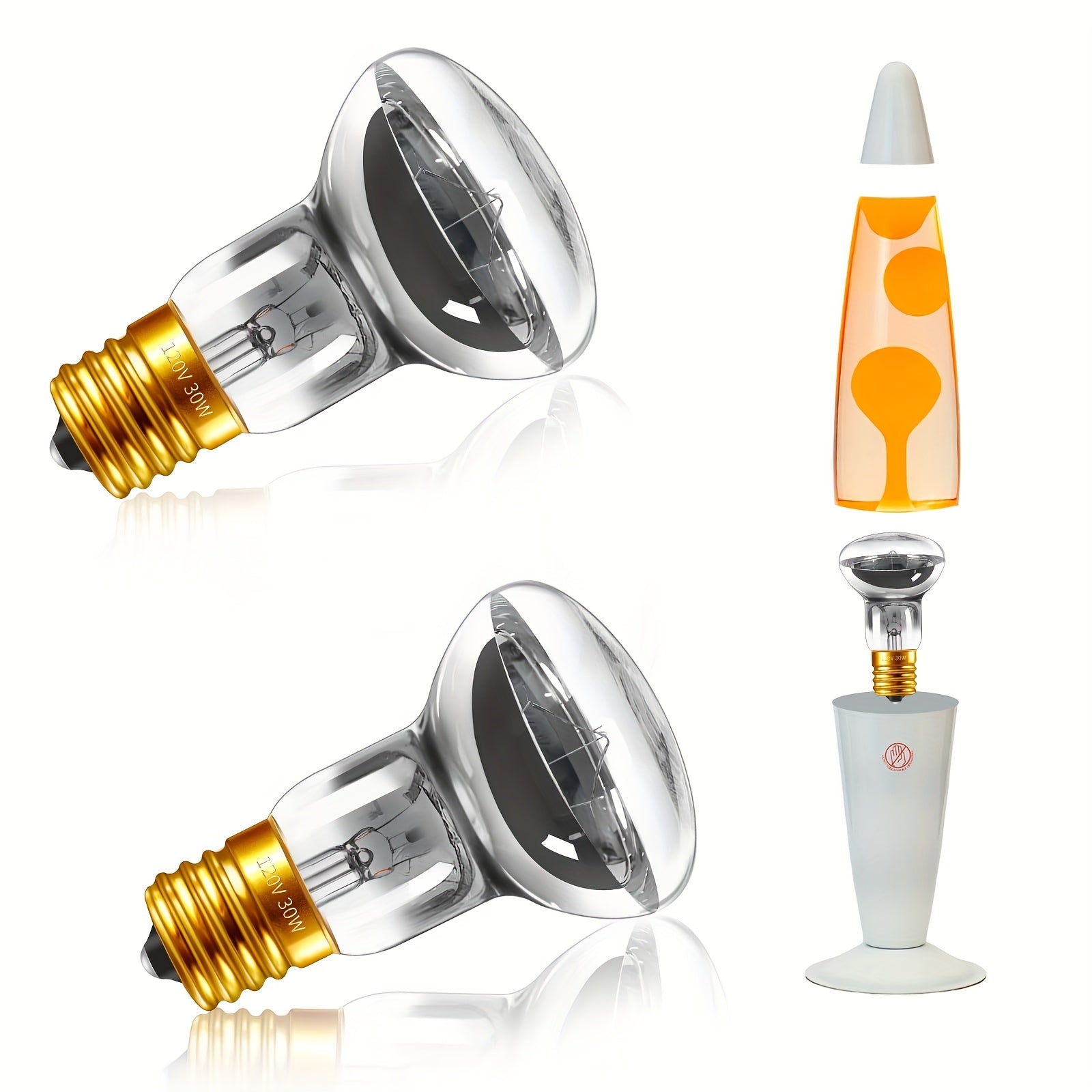 30W volcano lamp bulb, with E17 base, 270° large reflection angle. This 120V original bulb replacement is suitable for bubble flash lamps, dimmable, and is an ideal choice for reptiles such as turtles.
