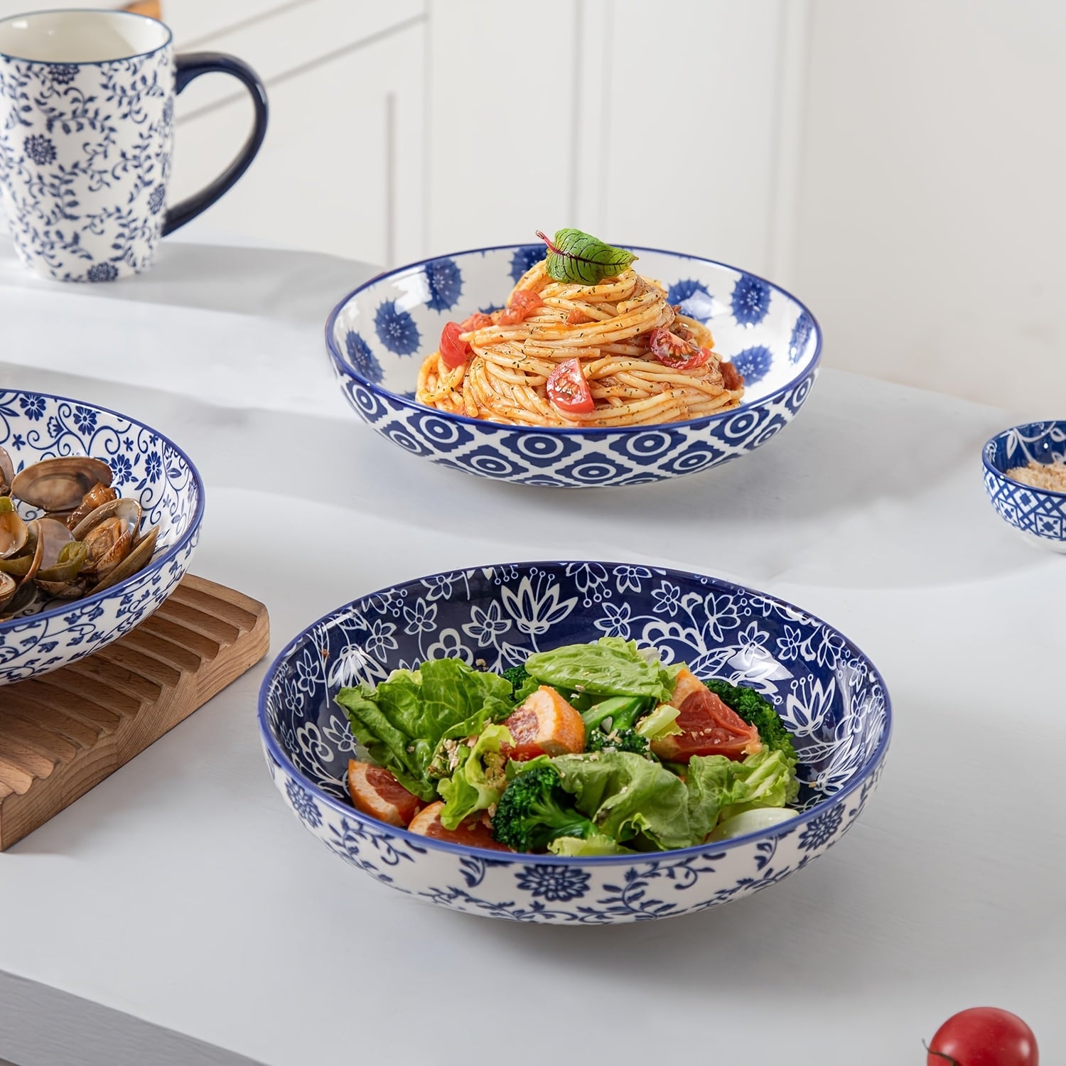 Four-Piece Ceramic Pasta Bowl Set, 32oz Porcelain Serving Soup & Cereal Bowl, 8.5-Inch Wide Shallow Salad Dinner Bowl – Microwave, Dishwasher & Oven Safe – Perfect for Valentine‘s Day, Christmas, Parties, Weddings