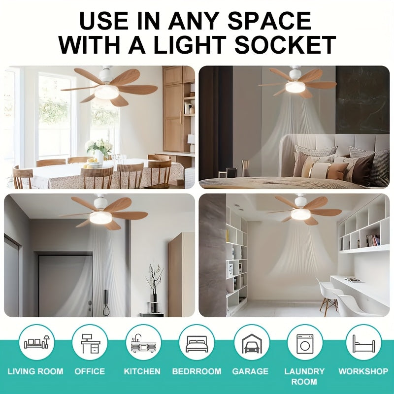 1pc Modern Remote Ceiling Fan Light, 3000K-6500K Dimmable Color Changing, Quiet E26/E27 Easy Install, Small Base Bulb Replacement, for Bedroom Kitchen Living Room