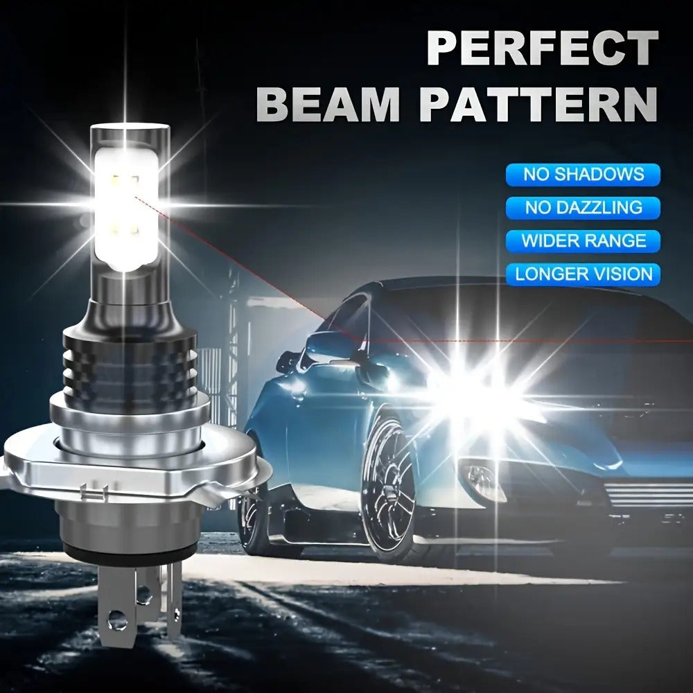 2-Pack 9003/H4/HB2 LED Headlight Bulb Set, 100W Super Bright White Light, High/Low Beam, 6000K, No Battery, 12-24V High Brightness Bulb | LED Durable Bulb Housing, Car Lighting Upgrade | High Brightness Bulb