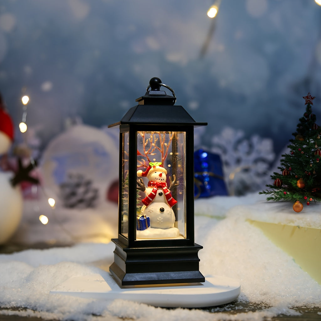 1个圣诞方形风灯电子烛台灯 圣诞老人小雪人圣诞树白鸽天使装饰夜灯桌面装饰节日装饰品