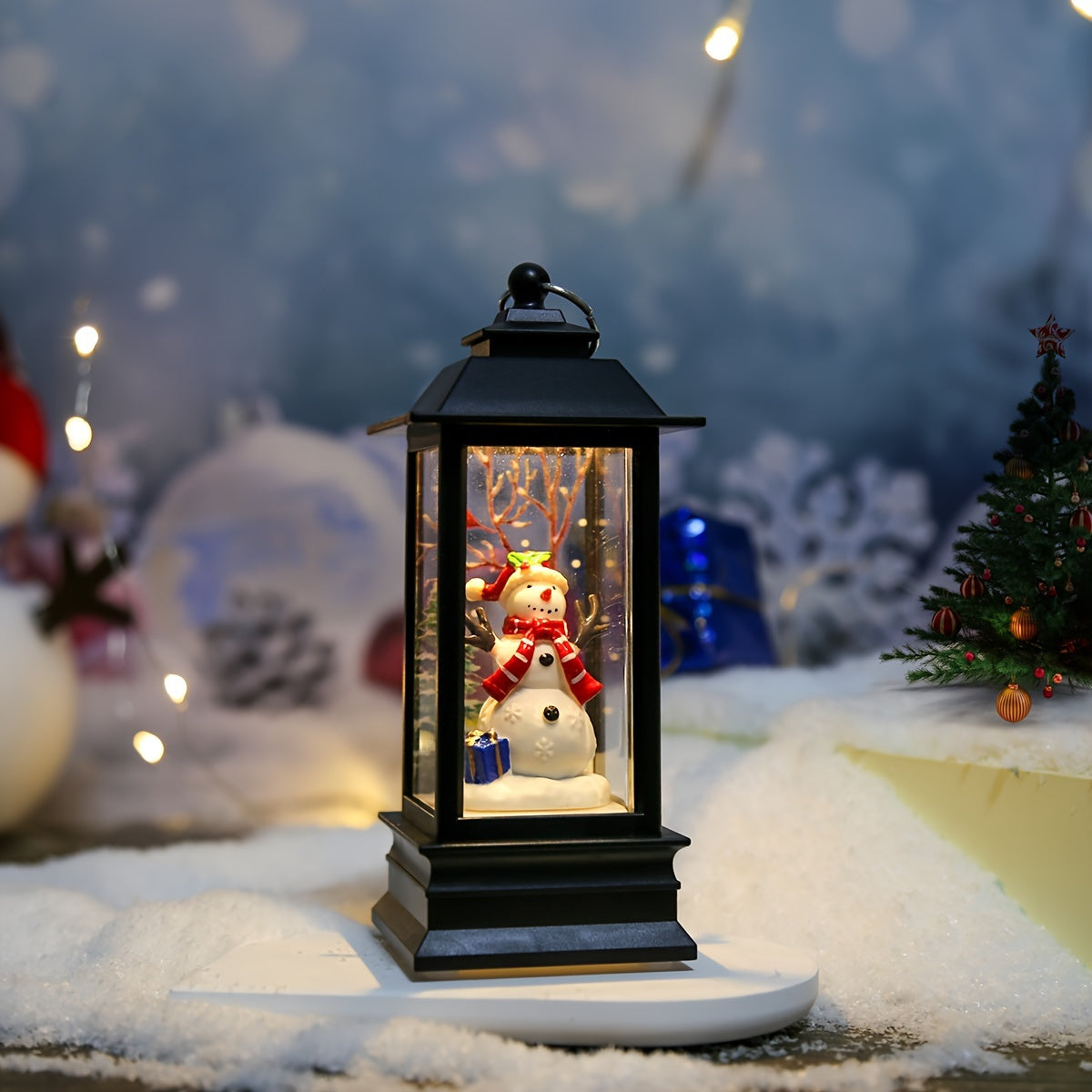 1个圣诞方形风灯电子烛台灯 圣诞老人小雪人圣诞树白鸽天使装饰夜灯桌面装饰节日装饰品