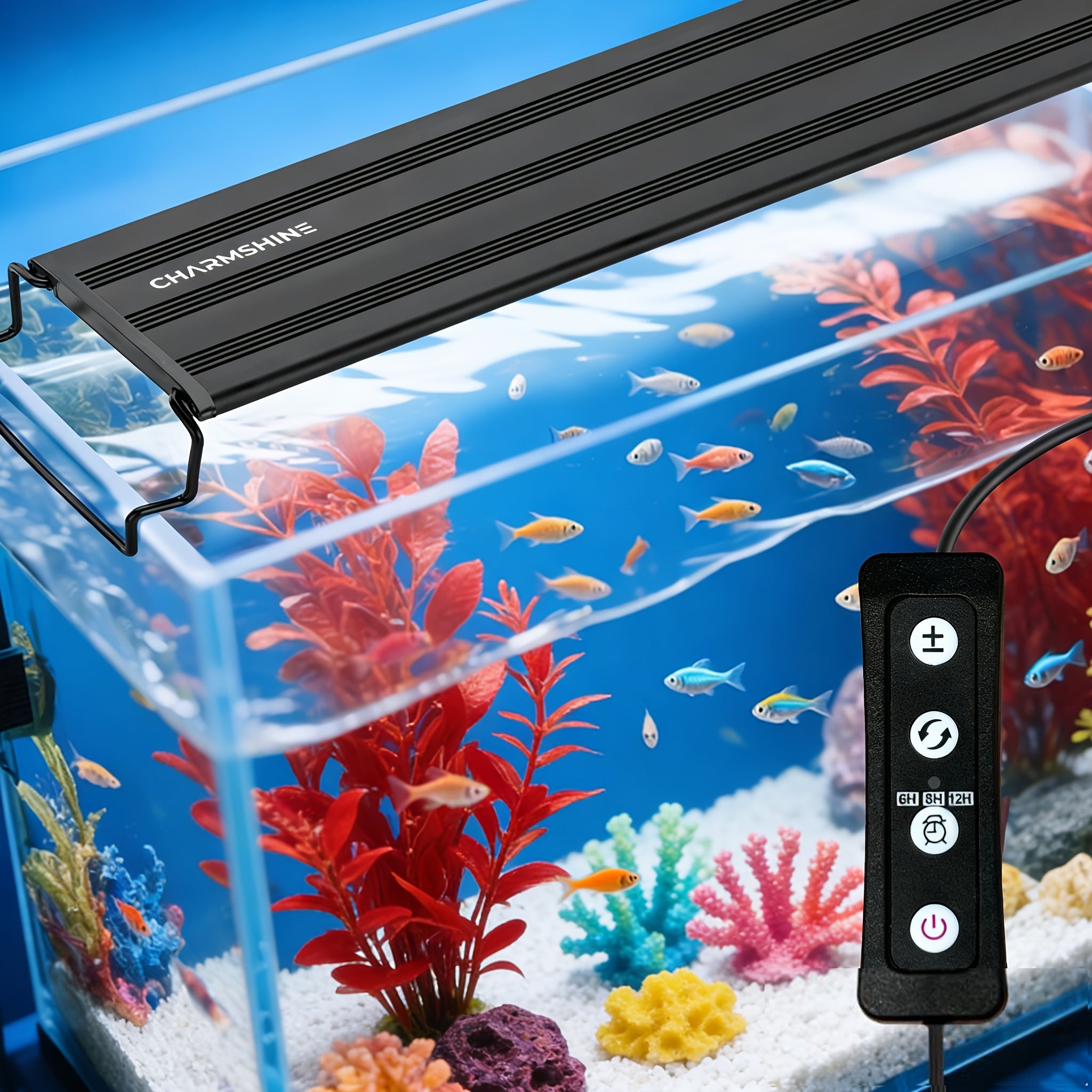 Black Smart USB Aquarium Light, 6H/8H/12H Timing Options, Multi-Level Brightness Adjustment, 3-Color LED Fish Tank Light, Suitable for Aquariums, Freshwater Tanks, Planted Tanks and Reptile Tanks