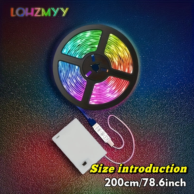 LQHYYZM 一条 LED灯带，电池盒（不带电池）供电，带3键控制器控制，适用于家庭、派对、露营、 情人节、生日、婚礼、游戏设置的理想选择 - 安装简便