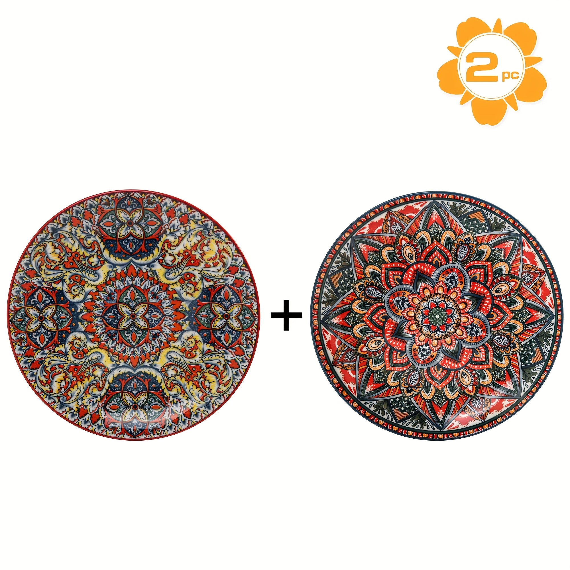 10.5-Inch Ceramic Plates, Home & Restaurant Ceramic Dinnerware – Perfect for Steak, Pasta, Fruit, Bread – Bohemian Style Ceramic Dinnerware Set – Microwave & Oven Safe