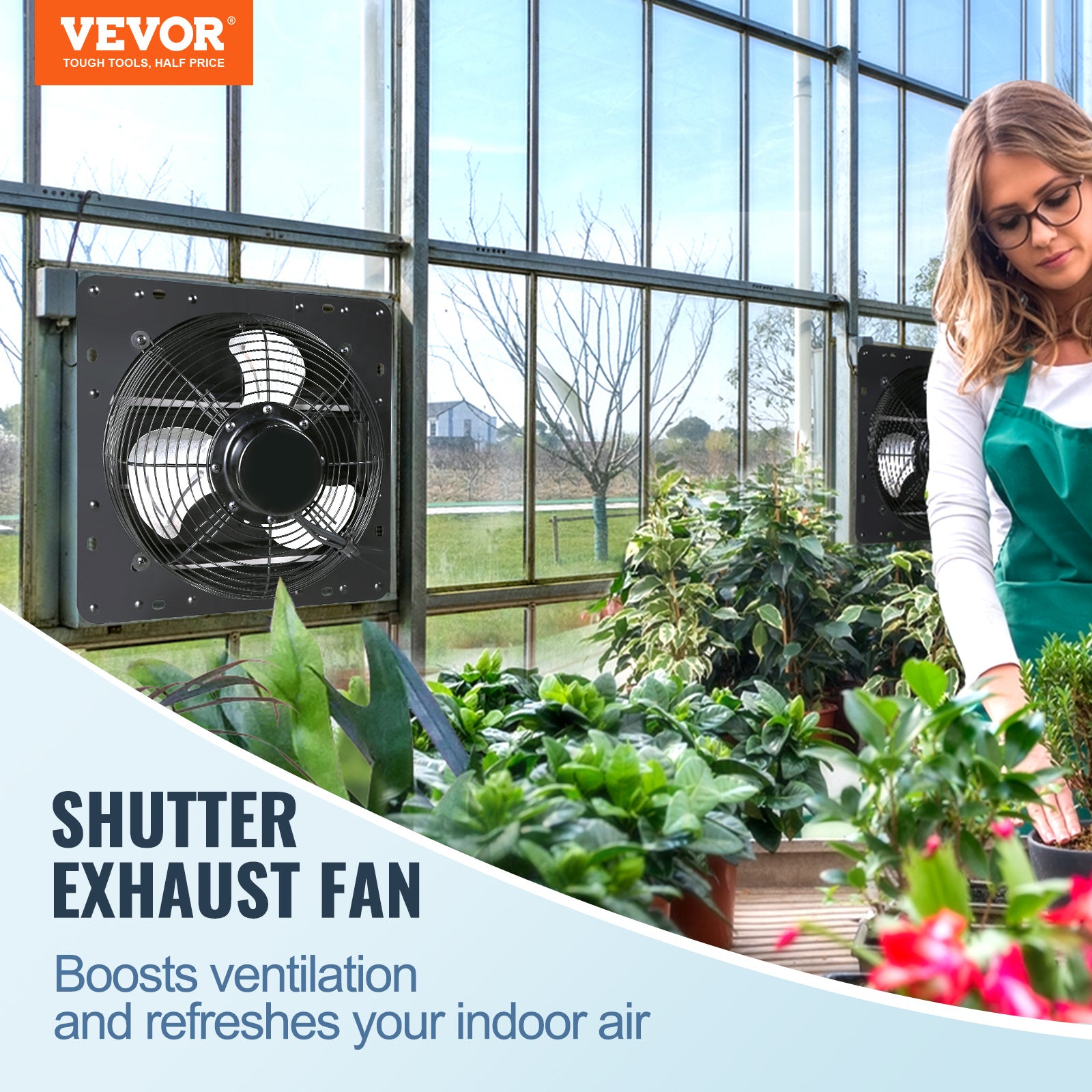 VEVOR Shutter Exhaust Fan, 12''/14''/16'' with Temperature and Humidity Controller, EC Motor, 940 CFM/1513 CFM/1747 CFM, 10-Speed Wall Mount Attic Fan for Greenhouse, Garage, Shed Ventilation and Cooling