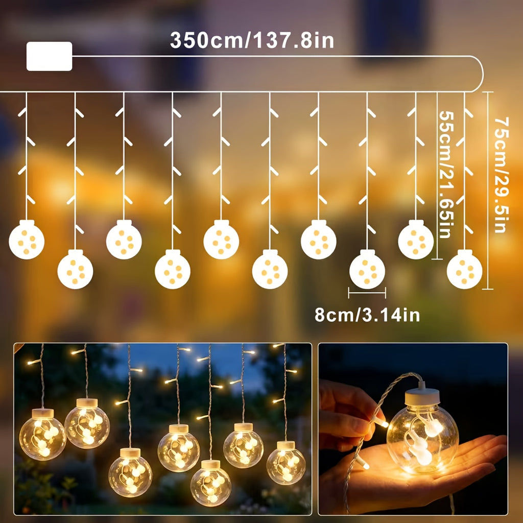 LED 聖誕節假日裝飾燈 137.79 英吋，2026 新款，8 種燈光模式，12 個願望球，USB 插電供電，適用於家庭聚會、臥室、節慶派對、室內節慶裝飾燈氣氛道具