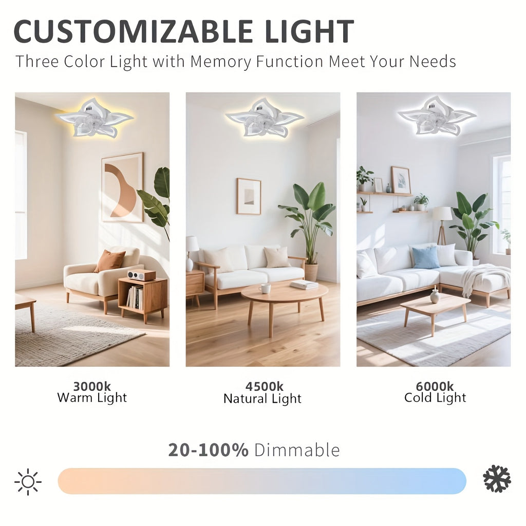 27 Inch Flush Mount Ceiling Fan with Light, Low Profile 6 Speed Adjustable, 3 Color Dimmable, Remote & App Control Modern Ceiling Fan Light, Perfect for Bedroom, Living Room & Home Decoration
