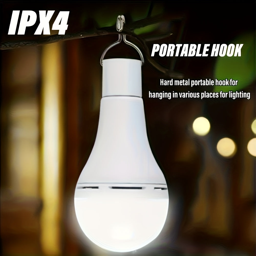 4PCS solar LED smart bulb, rechargeable emergency bulb, portable floodlight with hook, 3 lighting modes yard light, suitable for garden, camping, fishing, lantern, night light, stall lighting