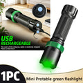 1PC Portable Green Flashlight Bright USB Rechargeable Night Walking Torch Multifunctional Emergency Light for Fishing Machine Detection Fluorescent Leak Detection Rescue Signal Identification Emergency Lighting