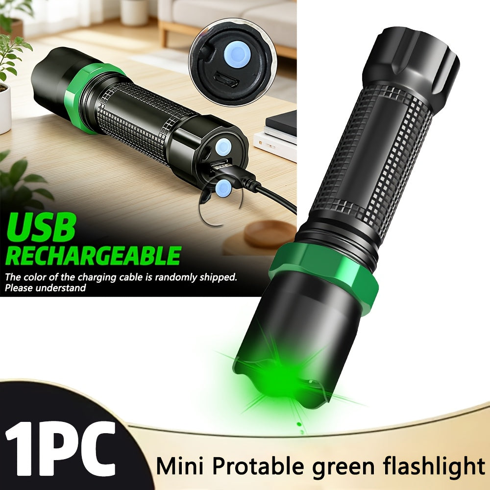 1PC Portable Green Flashlight Bright USB Rechargeable Night Walking Torch Multifunctional Emergency Light for Fishing Machine Detection Fluorescent Leak Detection Rescue Signal Identification Emergency Lighting
