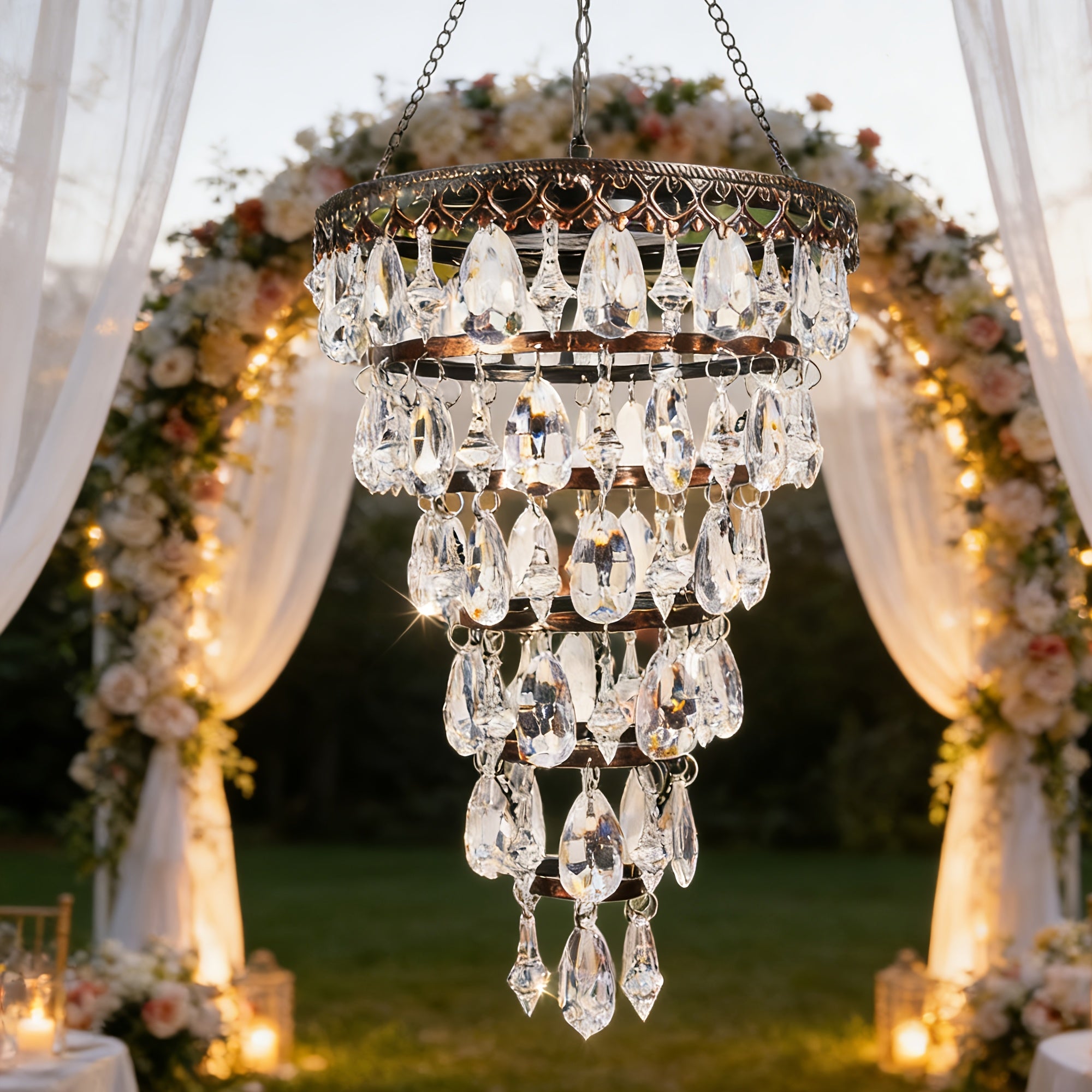 Solar Hanging Crystal Chandelier | Outdoor Garden Decorative Light, Equipped with 54 Warm White LEDs, Waterproof, Lithium Battery Powered, Suitable for Garden, Courtyard, Patio, Gazebo, Party, Wedding