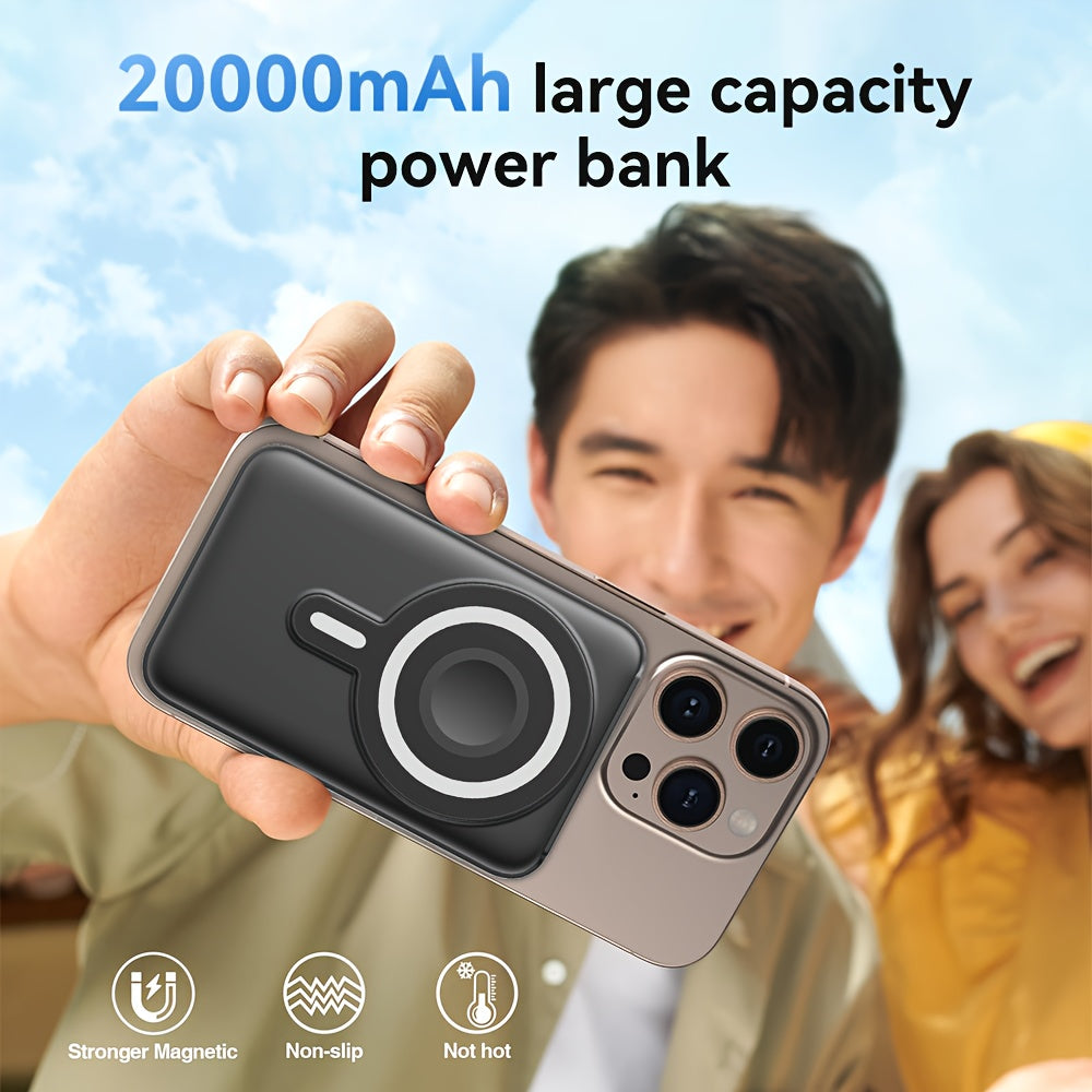 3 in 1 Wireless Power Bank for Summer, Featuring a 20000Mah Magnetic Charger with a Digital Display And Stand. This Portable Battery Pack Is Compatible with Mobile Phones, Headphones, And Watches