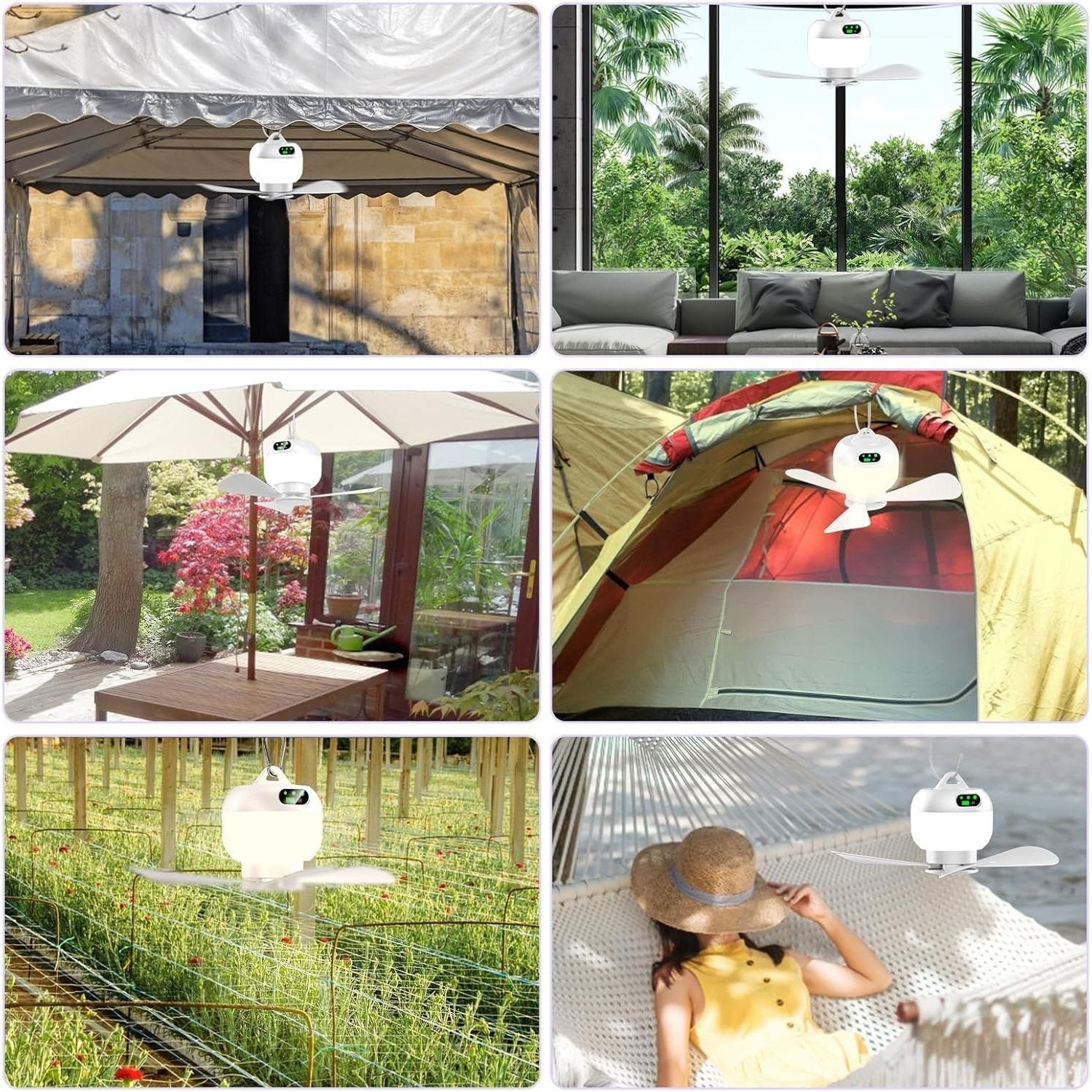 Small Portable Ceiling Fan with Remote, Rechargeable Mini Tent Camping Fan, 8000mAh Battery Powered Canopy Fan Light, Suitable for Pavilion, Umbrella, Patio, RV