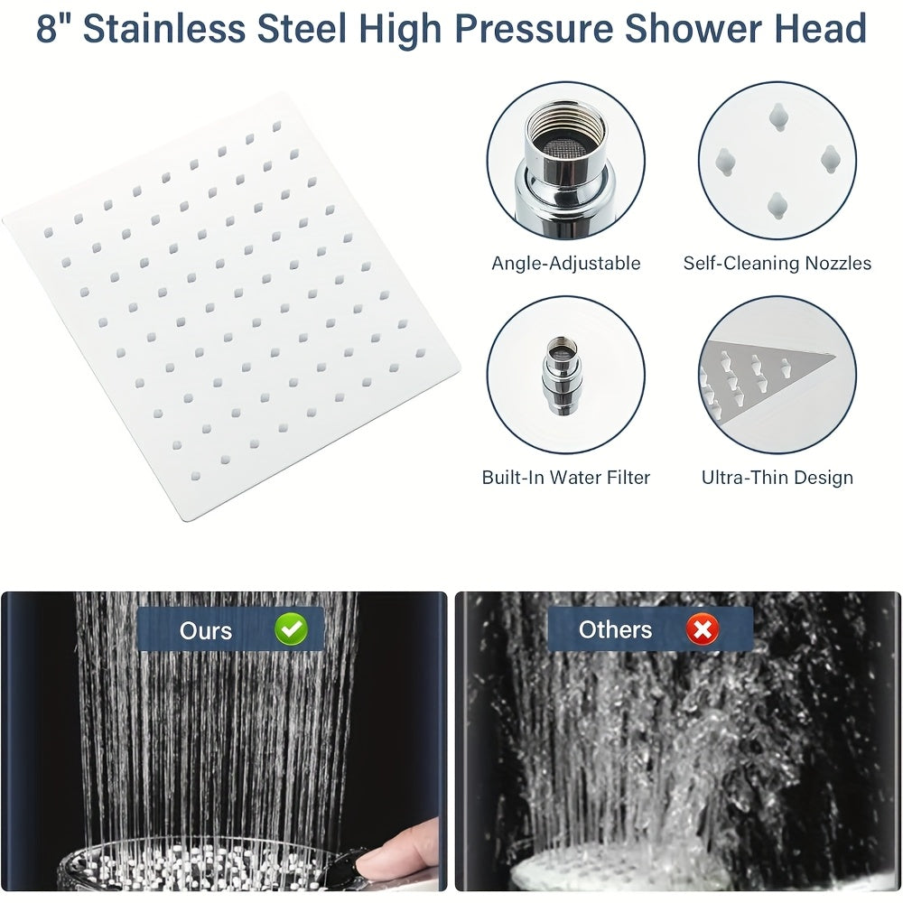 High Pressure Rain Shower & Handheld Combo - 4 Settings, 13" Extension Arm, 78" Hose, Fully Adjustable Height & Angle