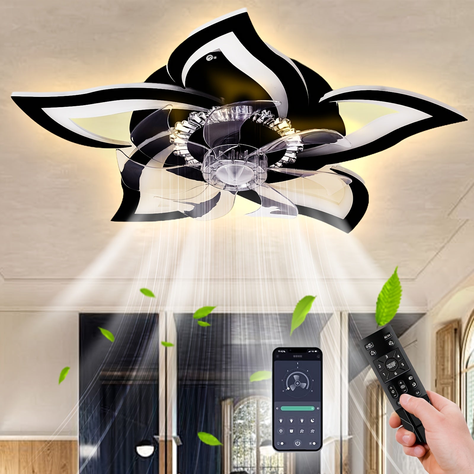 27 Inch Flush Mount Ceiling Fan with Light, Low Profile 6 Speed Adjustable, 3 Color Dimmable, Remote & App Control Modern Ceiling Fan Light, Perfect for Bedroom, Living Room & Home Decoration