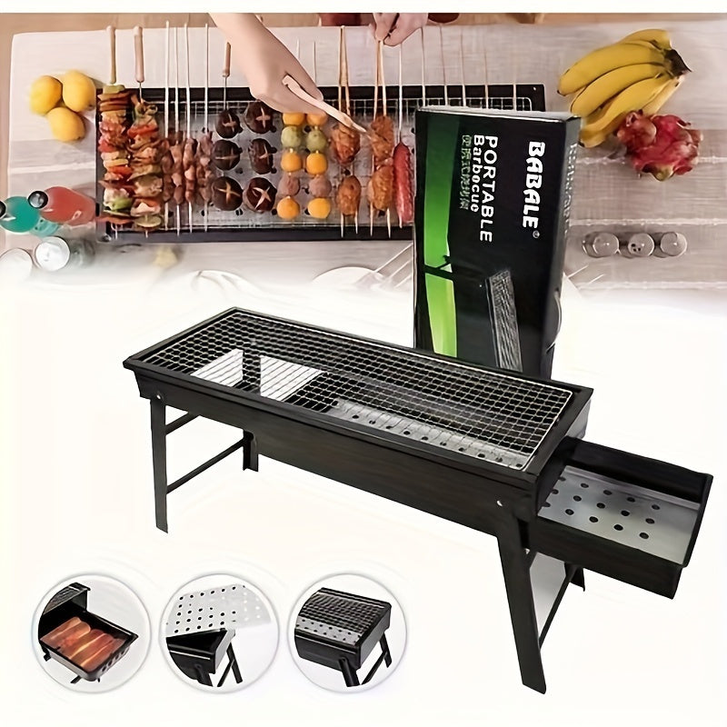 Heavy-Duty Portable Stainless Steel Charcoal Grill with Foldable Legs - Compact BBQ Grill for Camping, Picnic, Backyard | Ideal Choice for Adults, Quick-Ignition Campfire Grill with Carry Case, Polished Surface, Outdoor Cooking Grill