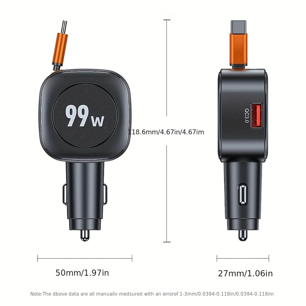 Car Charger, car telescoping charger, car digital display charger, fast charging car intelligent charger, dual USB, 99W multi-hole fast charging at the same time