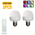 2PCS rechargeable smart RGB light, E26/E27 base bulb, 15 colors, with remote control for adjustable color temperature and brightness LED light, USB rechargeable bulb, suitable for living room, bedroom, chandelier, floor lamp