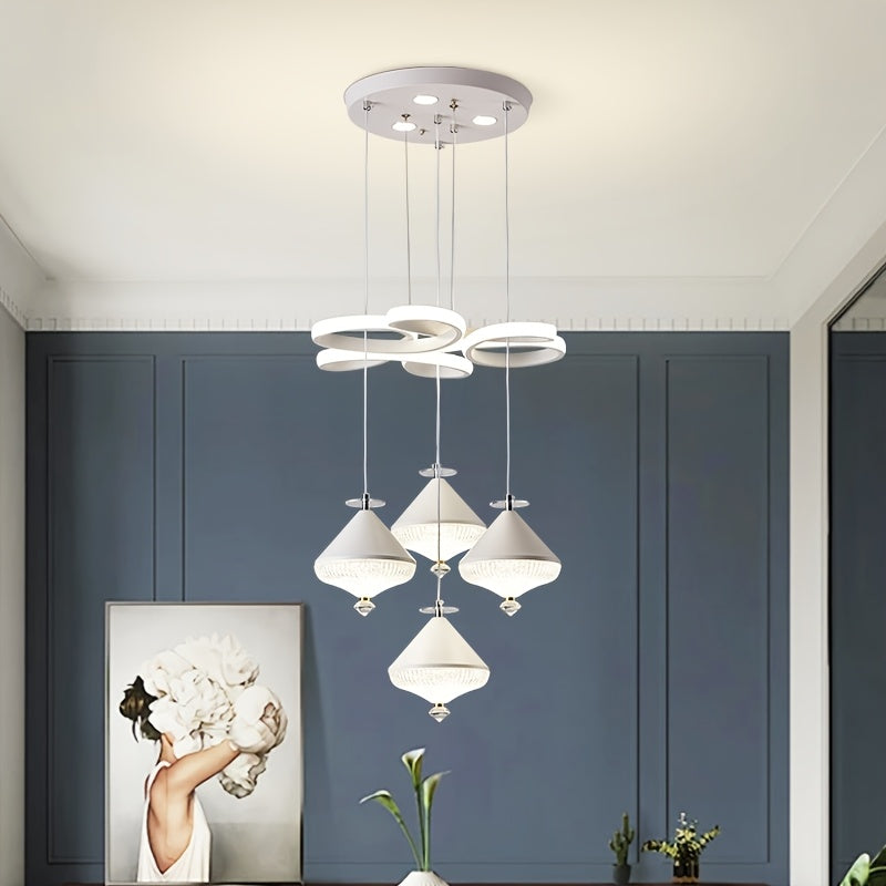 LED Indoor Pendant Light 4-Head Flower Spike Pendant, 3-Color Temperature Adjustable Color Temperature Lighting Fixture, Suitable for Kitchen and Dining Room