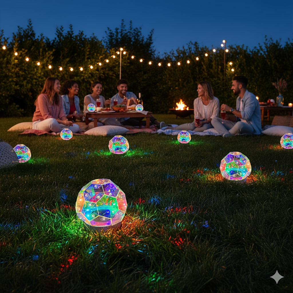 4PC Solar Colorful Geometric Ball Lawn Light, Outdoor Glowing Color Changing Hand-Assembled Ball Light, Suitable for High-End Home Windowsills, Outdoor Garden Courtyard Grass Poolside Party Gardening Decorative Light, Gift for Friends