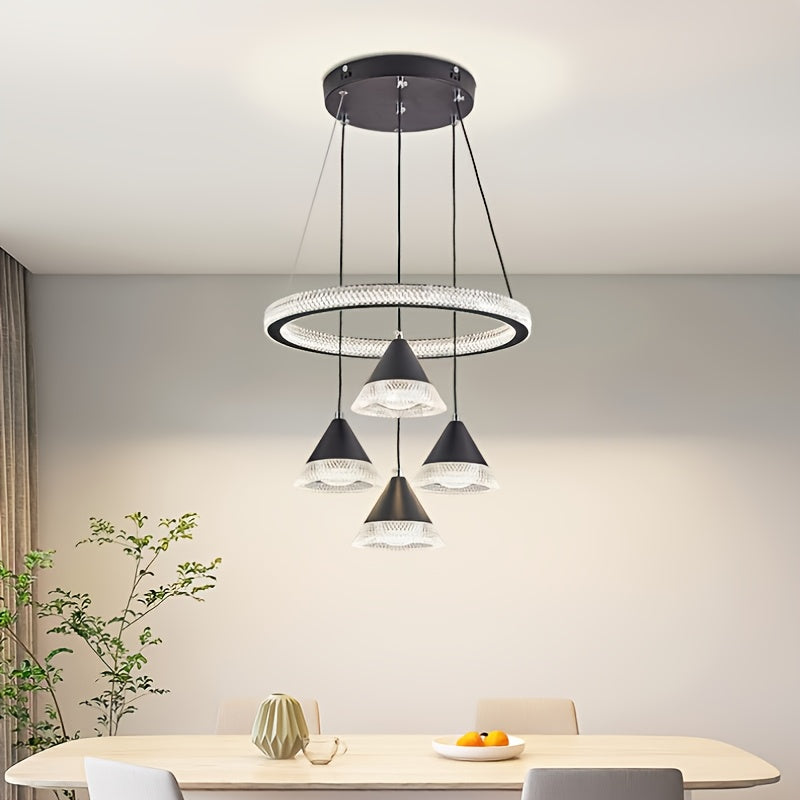 Modern LED Indoor Pendant Light with 4 Cone Pendant Decor, 3-Color Temperature Adjustable Color Temperature Lighting Fixture