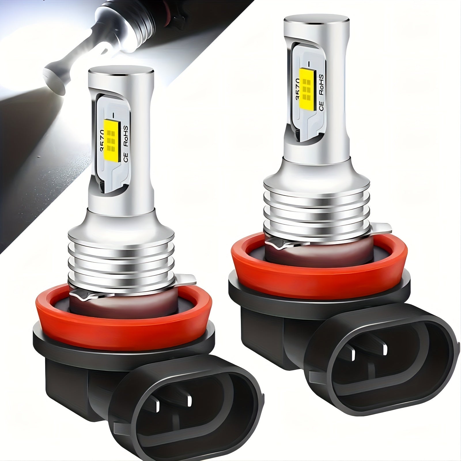 2-Pack H8 H9 H11 H16 LED Car Headlight Fog Light 6000K White 12V High/Low Beam Bulb Super Bright Driving Light, No Battery Included