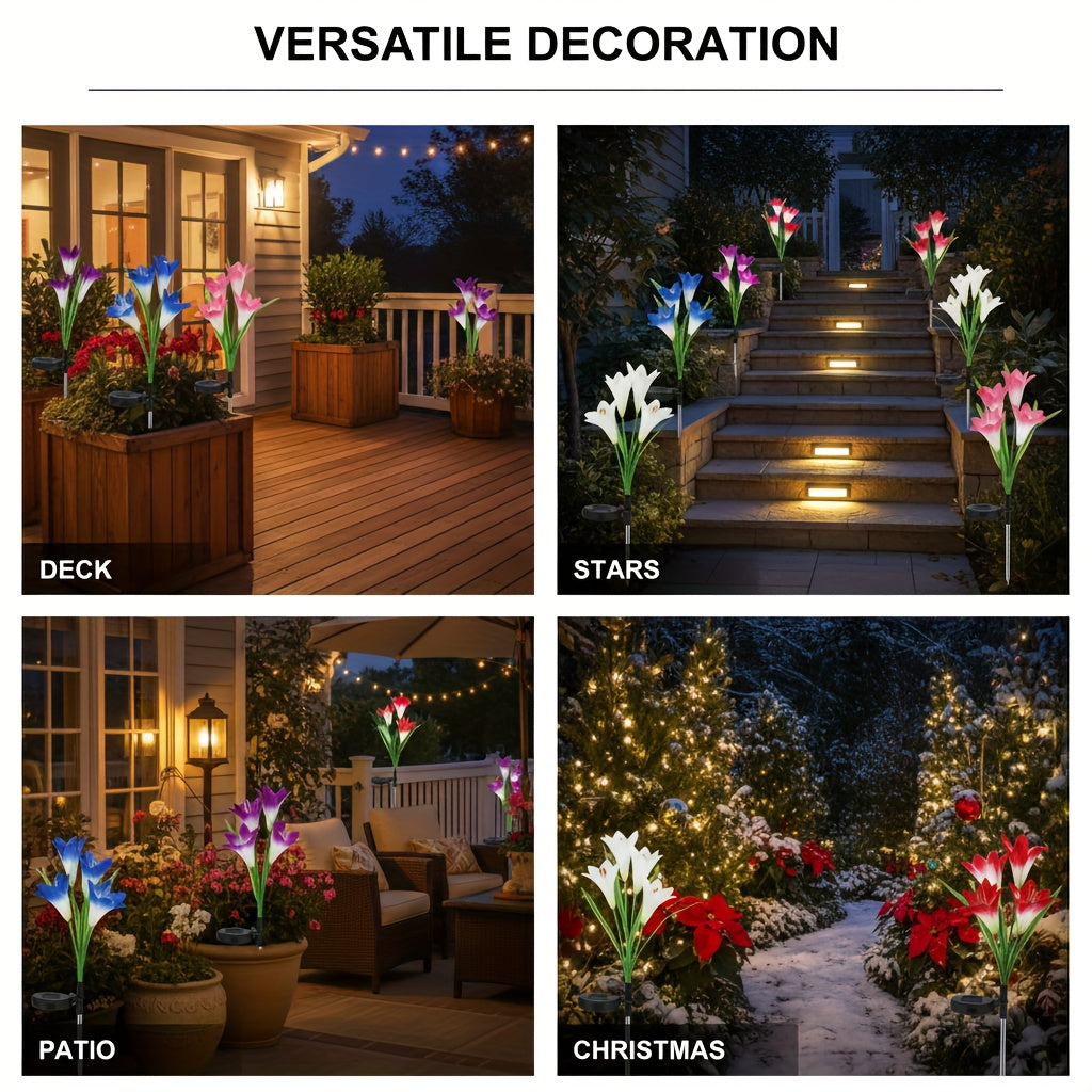 2/4 Pack Solar Outdoor Light, Lily Shape, IP65 Protection Rating, Easy Operation LED Light, Garden Decoration for Patio, Stairs, Courtyard, Platform & Pathway | Valentine‘s Day Decoration / Valentine’s Gift