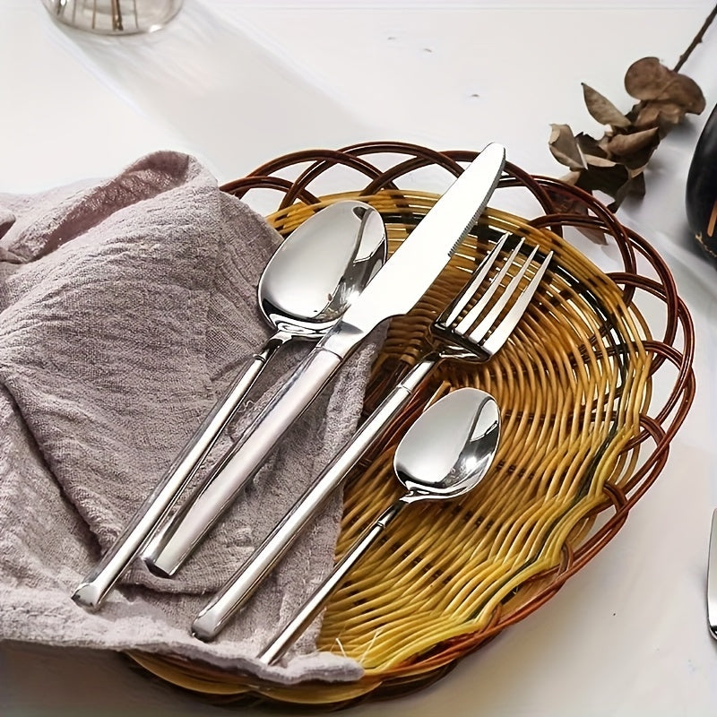 30-Piece Silver Flatware Set for 6, Premium Stainless Steel & Mirror Polished Cutlery Set – Includes Forks, Knives, Spoons – Perfect for Home, Kitchen, Restaurant – Durable, Corrosion Resistant, Dishwasher Safe