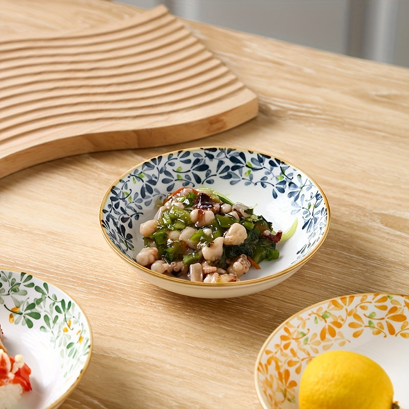 4-Piece Ceramic Dinner Plate Set with Floral Pattern – Perfect for Parties, Hot Pot, Picnics & BBQs – Ideal for Serving Fruit, Vegetables, Desserts & Salad