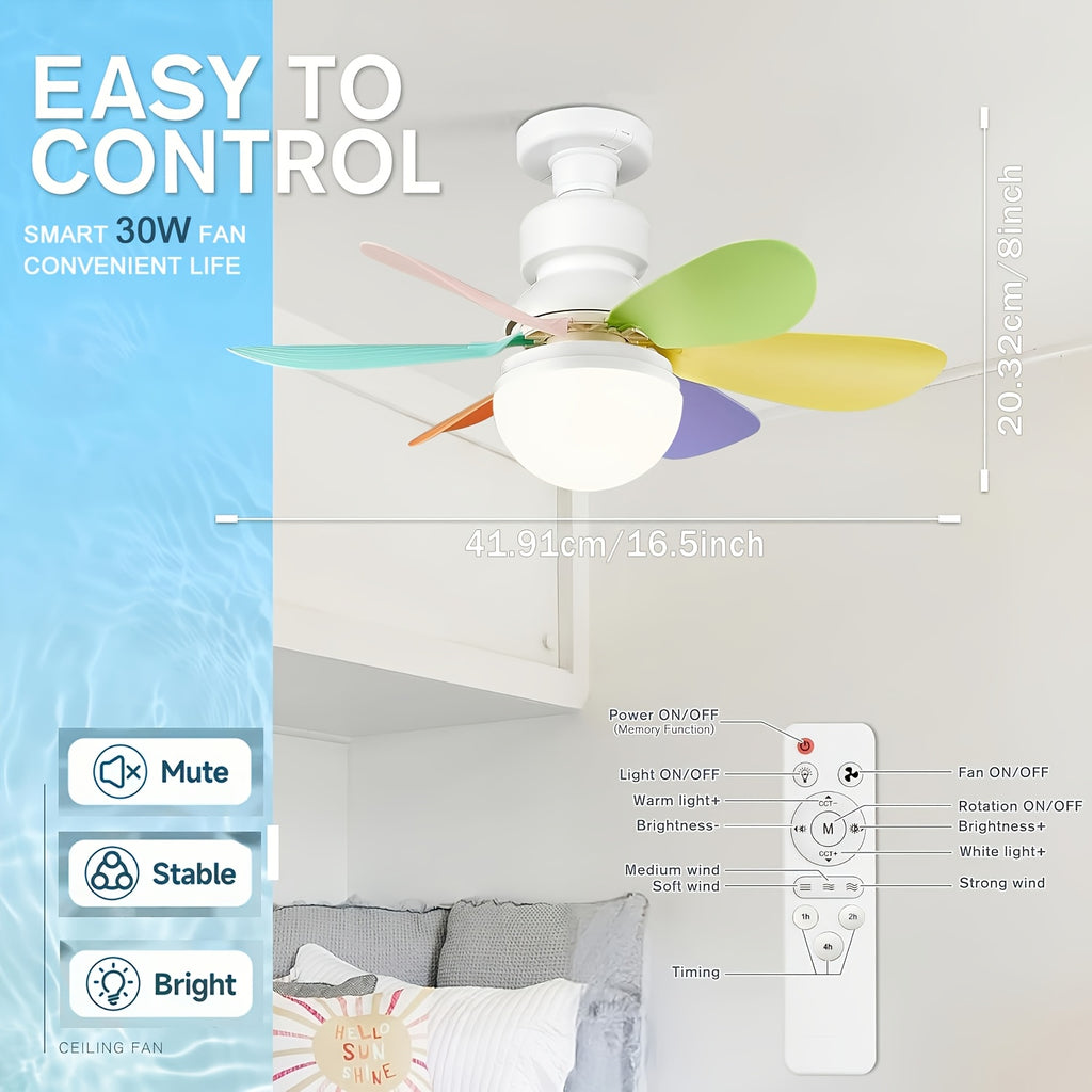 High Power E27 Base Ceiling Fan 30W with Dimmable LED Light, Silent Motor Remote Control Fan Light, E27 Extended Base, 3 Speed & Color Temperature Adjustment, Energy Saving Easy Installation for Living Room Bedroom